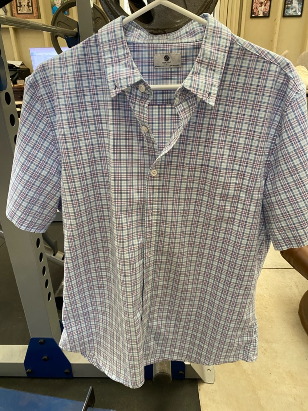 Social Coast Short-Sleeve Plaid Button-Up Shirt in Light Blue & Purple